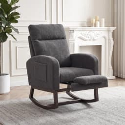 Modern Nursery Rocking Chair, Teddy Upholstered Rocking Chair with Footrest, Comfortable Rocker Recliner with Side Pocket, Rocker Glider for Living Room, Bedroom, Nursing Room