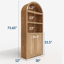 Arched Bookcase with Doors, 71 Inch Tall Storage Bookshelf with Cabinet and Shelves, Wooden Display Bookcase for Living Room, Home Office, White with Black Handles