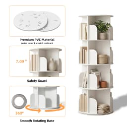 JHK 3-4 Tier Rotating Storage Bookshelf 360° Display Revolving Bookcase Freestanding Vertical Corner Book Shelf for Bedroom Living Room