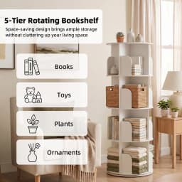 JHK 3-4 Tier Rotating Storage Bookshelf 360° Display Revolving Bookcase Freestanding Vertical Corner Book Shelf for Bedroom Living Room