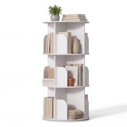 JHK 3-4 Tier Rotating Storage Bookshelf 360° Display Revolving Bookcase Freestanding Vertical Corner Book Shelf for Bedroom Living Room