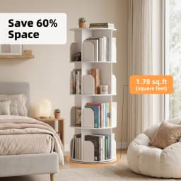 JHK 3-4 Tier Rotating Storage Bookshelf 360° Display Revolving Bookcase Freestanding Vertical Corner Book Shelf for Bedroom Living Room