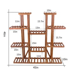Large 11 Tiered Wood Plant Stand Carbonized High Widen Pot Shelf Holder Flower Shop Office Garden Indoor Outdoor