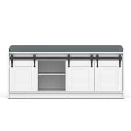 TinyNest Shoe Storage Benches With Linen Seat Cushion, 41.7 inch Farmhouse Entryway Bench, Shoe Rack Cabinet Bench Organizer With Adjustable Shelf & Sliding Door for Entryway, Hallway, Living Room, Bedroom End of Bed, Rustic Brown & White