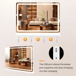 MCQ Full Length Mirror LED Vanity Mirror with Lights Makeup Dimmable 3 Color Modes with Memory Function USB Charging Port for Home 