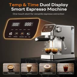 20 Bar Espresso Maker with Milk Frother and Touchscreen 1400W Fast Heat Coffee Machine for Latte Cappuccino Compact Stainless Steel for Home Office Easy to Use