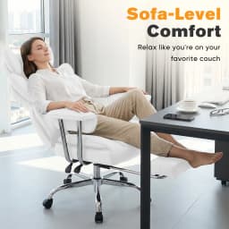MCQ PU Leather Fix Armrest Ergonomic Office Desk Chair with Footrest Gaming Chair with High Back Reclining and Lumbar Support Height Adjustable with 360° Swivel