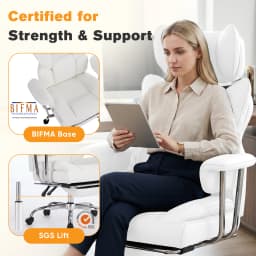 MCQ PU Leather Fix Armrest Ergonomic Office Desk Chair with Footrest Gaming Chair with High Back Reclining and Lumbar Support Height Adjustable with 360° Swivel