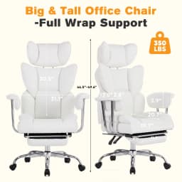 MCQ PU Leather Fix Armrest Ergonomic Office Desk Chair with Footrest Gaming Chair with High Back Reclining and Lumbar Support Height Adjustable with 360° Swivel