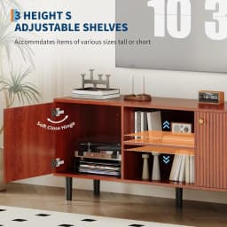 Fluted TV Stand for TVs up to 65in - Mid Century Modern Wood Entertainment Center - Adjustable Shelf & 2 Doors Storage - Media Console Table for Living Room or Bedroom - Walnut Wood with Black Legs