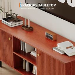 Fluted TV Stand for TVs up to 65in - Mid Century Modern Wood Entertainment Center - Adjustable Shelf & 2 Doors Storage - Media Console Table for Living Room or Bedroom - Walnut Wood with Black Legs