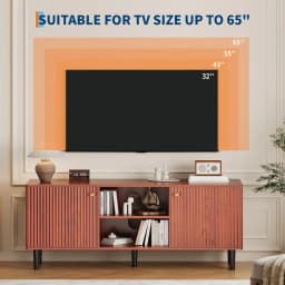 Fluted TV Stand for TVs up to 65in - Mid Century Modern Wood Entertainment Center - Adjustable Shelf & 2 Doors Storage - Media Console Table for Living Room or Bedroom - Walnut Wood with Black Legs
