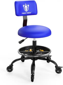 Rolling Shop Stool with Wheels, Garage Mechanic Stool Chair with Backrest, Height Adjustable Heavy Duty Swivel Task Chair, Adjustable Footrest with Storage Tray for Garage Kitchen Salon Tattoo (Red)