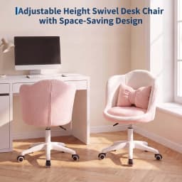 Cute Petal Vanity Chair With Wheels & Lumbar Pillow, Height Adjustable Velvet Armless Swivel Desk Chair For Bedroom Home Office Makeup