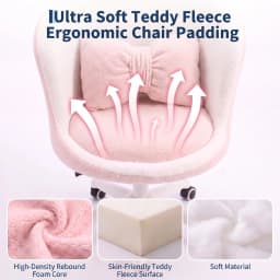 Cute Petal Vanity Chair With Wheels & Lumbar Pillow, Height Adjustable Velvet Armless Swivel Desk Chair For Bedroom Home Office Makeup