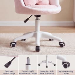 Cute Petal Vanity Chair With Wheels & Lumbar Pillow, Height Adjustable Velvet Armless Swivel Desk Chair For Bedroom Home Office Makeup