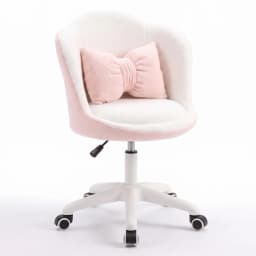 Cute Petal Vanity Chair With Wheels & Lumbar Pillow, Height Adjustable Velvet Armless Swivel Desk Chair For Bedroom Home Office Makeup