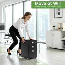 Lockable Under Desk Metal Filing Cabinet Rectangular Minimalist Frame Curved Pull Handle Label Card Slot Detachable Rolling Base Home Business Stationery Sorting Storage Chest