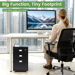 Lockable Under Desk Metal Filing Cabinet Rectangular Minimalist Frame Curved Pull Handle Label Card Slot Detachable Rolling Base Home Business Stationery Sorting Storage Chest