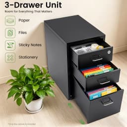Lockable Under Desk Metal Filing Cabinet Rectangular Minimalist Frame Curved Pull Handle Label Card Slot Detachable Rolling Base Home Business Stationery Sorting Storage Chest