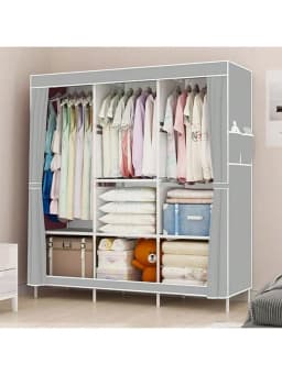 65" Portable Wardrobe Closet with Shelves & Hanging Rod, Large Capacity Cloth Storage Cabinet with Zipper Cover, Dustproof Non-Woven Fabric Organizer for Bedroom Dorm Apartment, Easy Assembly