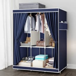 65" Portable Wardrobe Closet with Shelves & Hanging Rod, Large Capacity Cloth Storage Cabinet with Zipper Cover, Dustproof Non-Woven Fabric Organizer for Bedroom Dorm Apartment, Easy Assembly