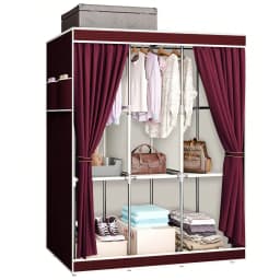 65" Portable Wardrobe Closet with Shelves & Hanging Rod, Large Capacity Cloth Storage Cabinet with Zipper Cover, Dustproof Non-Woven Fabric Organizer for Bedroom Dorm Apartment, Easy Assembly