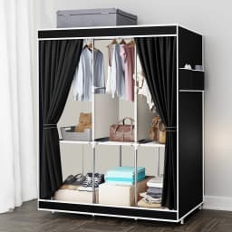 65" Portable Wardrobe Closet with Shelves & Hanging Rod, Large Capacity Cloth Storage Cabinet with Zipper Cover, Dustproof Non-Woven Fabric Organizer for Bedroom Dorm Apartment, Easy Assembly
