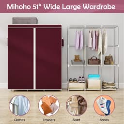 65" Portable Wardrobe Closet with Shelves & Hanging Rod, Large Capacity Cloth Storage Cabinet with Zipper Cover, Dustproof Non-Woven Fabric Organizer for Bedroom Dorm Apartment, Easy Assembly