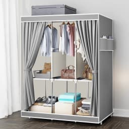65" Portable Wardrobe Closet with Shelves & Hanging Rod, Large Capacity Cloth Storage Cabinet with Zipper Cover, Dustproof Non-Woven Fabric Organizer for Bedroom Dorm Apartment, Easy Assembly