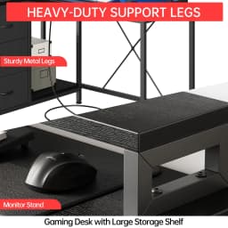 L-Shaped Gaming Desk with Power Outlets, Corner Desk with Drawers, Shelves & LED Lights, Computer Desk for Home & Office
