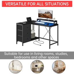 L-Shaped Gaming Desk with Power Outlets, Corner Desk with Drawers, Shelves & LED Lights, Computer Desk for Home & Office