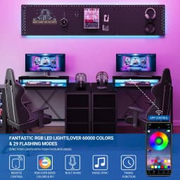 L-Shaped Gaming Desk with Power Outlets, Corner Desk with Drawers, Shelves & LED Lights, Computer Desk for Home & Office