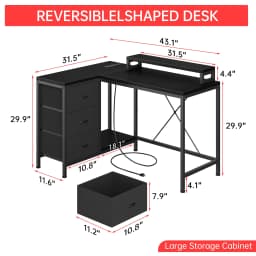 L-Shaped Gaming Desk with Power Outlets, Corner Desk with Drawers, Shelves & LED Lights, Computer Desk for Home & Office