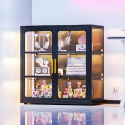 34" Display Cabinet with Glass Do, 4-Tier Curio Cabinet with Many Color Lights or Collectibles, Glass Display Case, Bookcase wit