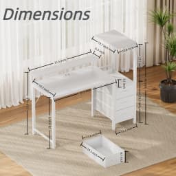 44/60 inch Computer Desk with Built-in Power Strip, Adjustable Monitor Riser, 3 Fabric Storage Drawers, PC Tower Stand & Headphone Hooks, Ergonomic Home Office Writing Workstation for Bedroom Study