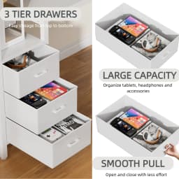 44/60 inch Computer Desk with Built-in Power Strip, Adjustable Monitor Riser, 3 Fabric Storage Drawers, PC Tower Stand & Headphone Hooks, Ergonomic Home Office Writing Workstation for Bedroom Study