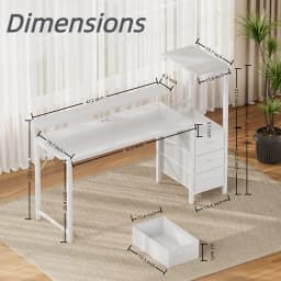 44/60 inch Computer Desk with Built-in Power Strip, Adjustable Monitor Riser, 3 Fabric Storage Drawers, PC Tower Stand & Headphone Hooks, Ergonomic Home Office Writing Workstation for Bedroom Study