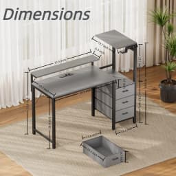 44/60 inch Computer Desk with Built-in Power Strip, Adjustable Monitor Riser, 3 Fabric Storage Drawers, PC Tower Stand & Headphone Hooks, Ergonomic Home Office Writing Workstation for Bedroom Study