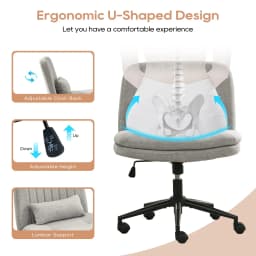 TCGBKAF Gray Criss Cross Chair Armless Desk Office with Wheels And Lumbar Pillow Adjustable Swivel Task Vanity Linen Chair