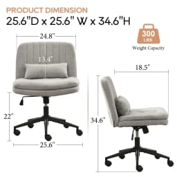 TCGBKAF Gray Criss Cross Chair Armless Desk Office with Wheels And Lumbar Pillow Adjustable Swivel Task Vanity Linen Chair