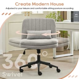 TCGBKAF Gray Criss Cross Chair Armless Desk Office with Wheels And Lumbar Pillow Adjustable Swivel Task Vanity Linen Chair