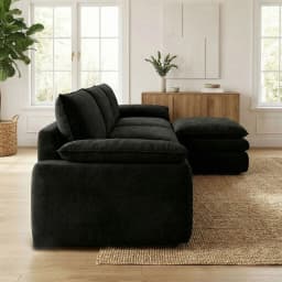 118 Inches L-Shaped Chenille Cloud Lazy Sofa, Black Oversized Deep Seat Modular Sectional Couch with Chaise Lounge, Ultra Soft Cat Scratch Resistant Chenille Fabric, No Assembly Low Maintenance Extra Comfort Large Sofa, Universal Furniture for Living Room