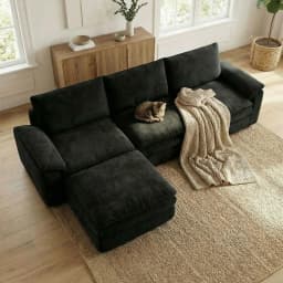 118 Inches L-Shaped Chenille Cloud Lazy Sofa, Black Oversized Deep Seat Modular Sectional Couch with Chaise Lounge, Ultra Soft Cat Scratch Resistant Chenille Fabric, No Assembly Low Maintenance Extra Comfort Large Sofa, Universal Furniture for Living Room