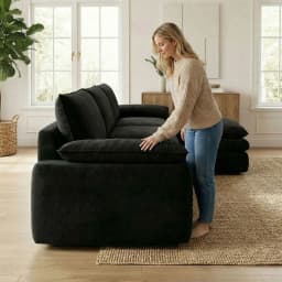 118 Inches L-Shaped Chenille Cloud Lazy Sofa, Black Oversized Deep Seat Modular Sectional Couch with Chaise Lounge, Ultra Soft Cat Scratch Resistant Chenille Fabric, No Assembly Low Maintenance Extra Comfort Large Sofa, Universal Furniture for Living Room