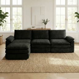 118 Inches L-Shaped Chenille Cloud Lazy Sofa, Black Oversized Deep Seat Modular Sectional Couch with Chaise Lounge, Ultra Soft Cat Scratch Resistant Chenille Fabric, No Assembly Low Maintenance Extra Comfort Large Sofa, Universal Furniture for Living Room