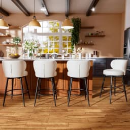 26" White Bar Stools Set of 2, Swivel Kitchen Island Chairs, Upholstered Winged Backrest, 360° Silent Swivel, 350lbs Capacity, Fits 35"-39" Bars