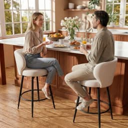 26" White Bar Stools Set of 2, Swivel Kitchen Island Chairs, Upholstered Winged Backrest, 360° Silent Swivel, 350lbs Capacity, Fits 35"-39" Bars