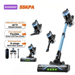 Cordless Vacuum Cleaner, 55KPa Powerful Suction, 45Mins Runtime, Self-Standing Stick Vacuum with 1.5L Dust Cup, 3 Suction Modes for Home Floor,Pet Hair and Carpet