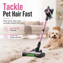 Cordless Vacuum Cleaner, 55KPa Powerful Suction, 45Mins Runtime, Self-Standing Stick Vacuum with 1.5L Dust Cup, 3 Suction Modes for Home Floor,Pet Hair and Carpet